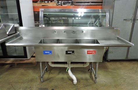 commercial stainless steel kitchen cabinet and sink w garbage disposal|3 Compartment Sinks .